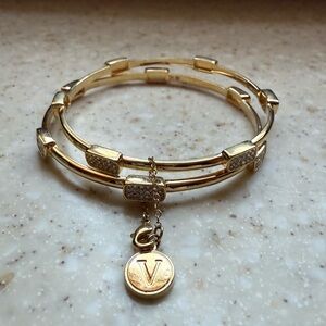 Vince Camuto Gold-Tone V Charm Dual Bangle Bracelet